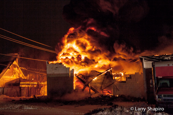 massive building fire at night