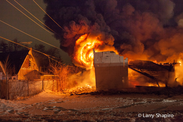 massive building fire at night
