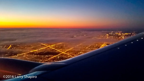 Sunrise over Chicago from an Southwest airplane window