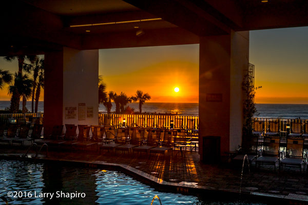 sunrise over the hotel pool