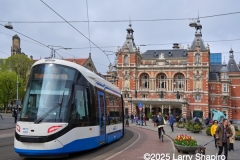 Public tram running in Amsterdam