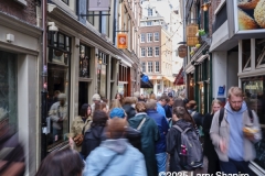 Crowded city center street in Amsterdam